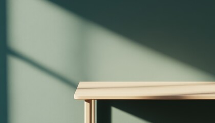 Aufkleber - Light Wooden Table Against a Teal Wall with Sunlight Shadow