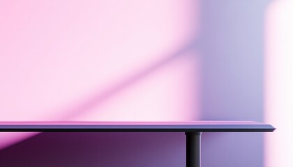 Aufkleber - Minimalist Black Table Against a Pink and Purple Wall with Soft Lighting