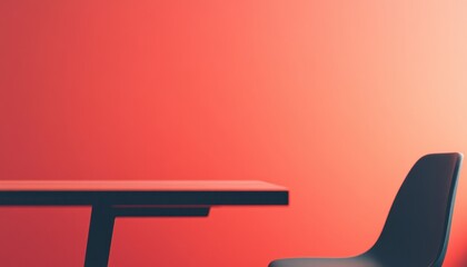 Poster - Minimalist Red Room Interior with Table and Chair