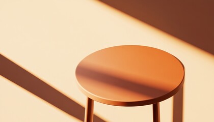 Poster - Round Orange Wooden Stool in Sunlight Minimalist Interior Design