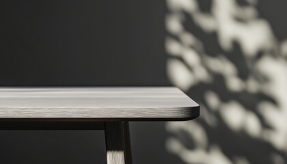 Poster - Rustic Grey Wooden Table with Leaf Shadow Detail