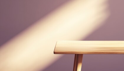 Poster - Rustic Wooden Table with Warm Sunlight on a Pastel Pink Wall