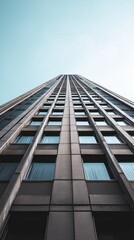 Aufkleber - Reaching high above, the towering skyscraper showcases sleek lines and reflective windows under a clear blue sky. A scene that embodies modern design and city life in full swing