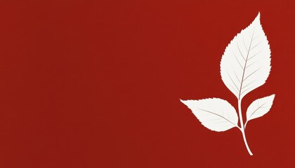Poster - White Leaves on Red Background Minimalist Design