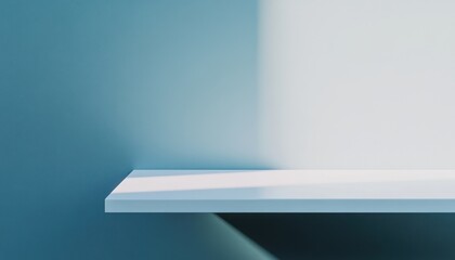 Aufkleber - White Shelf Against a Blue Wall with Sunlight