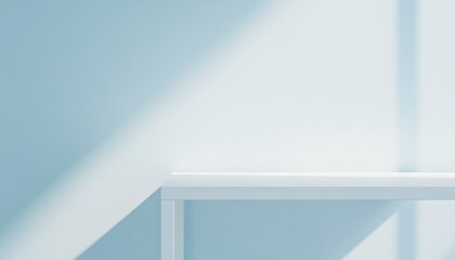 Aufkleber - White Shelf Against a Light Blue Wall with Subtle Shadow and Light