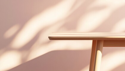 Aufkleber - Wooden Table with Sunlight Shadows on Pink Wall