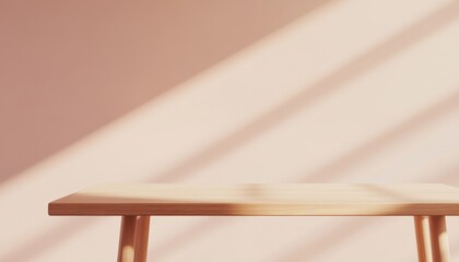 Aufkleber - Wooden Tabletop Against a Pink Wall with Sunlight and Shadows