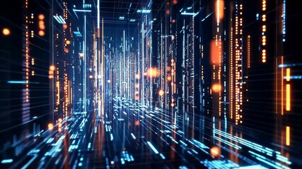 Poster - Explore a dynamic digital landscape with glowing lights and vibrant data streams in an immersive environment