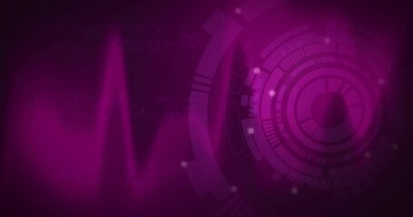 Poster - digital animation with abstract wave and circular patterns in vibrant purple hues