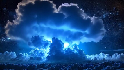 Wall Mural - Dramatic cloud formation illuminated by lightning over a starry night sky