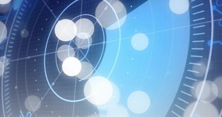 Poster - Animation of glowing white orbs in abstract digital interface with circular patterns