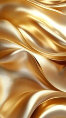 Poster - Luxurious golden silk fabric with smooth flowing waves and soft folds creates elegant abstract background pattern for luxury design and packaging.