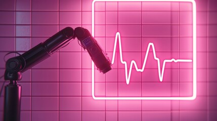 Poster - Robotic arm with neon heartbeat visualization