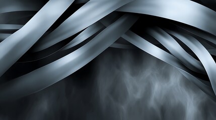 Poster - Abstract composition of swirling metallic ribbons and shadowy background