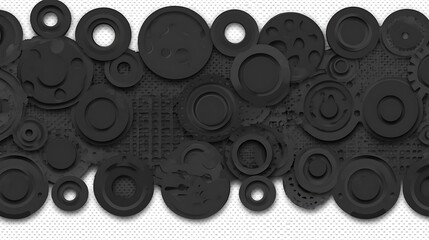 Poster - Abstract composition of layered black circles on white textured background