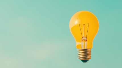 Poster - Creative Explosion of Ideas with a Glowing Light Bulb on a Soft Turquoise Background