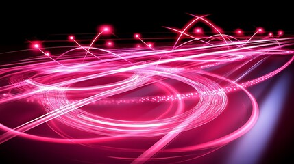 Poster - Abstract pink neon lines creating dynamic shapes against a dark background
