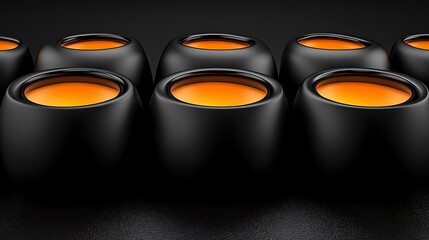 Poster - Several modern black vessels with orange interior illumination are presented