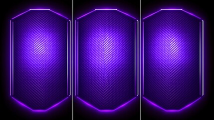 Poster - Three abstract purple panel designs with bright neon outlining
