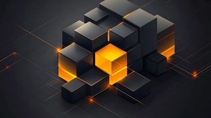 Poster - Geometric cubes with golden highlights on a dark background