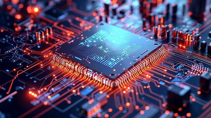 Poster - Exploring advanced technology in microchip design with glowing circuit patterns