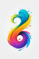 Poster - Vibrant rainbow-colored abstract swirl design with fluid gradient motion effect and scattered dots on white background, isolated for creative projects.