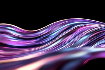 Poster - Abstract flowing lines in purple, blue and pink neon colors creating dynamic wave pattern against black background. Modern design element for technology concepts.