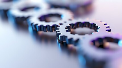 Poster - Metal gears with selective focus creating abstract industrial composition in blue tones, showing mechanical parts and engineering concept.