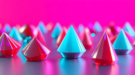 Poster - Colorful geometric shapes are arranged against a vibrant pink background