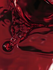 Poster - Deep red liquid forms an abstract droplet shape with rippling surface tension, creating dramatic shadows and highlights in macro photography composition.