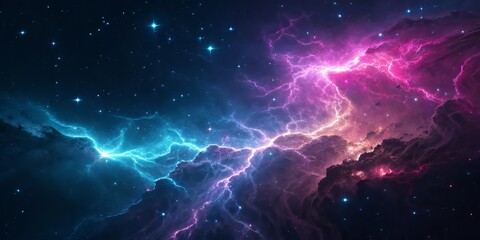 Aufkleber - Vibrant cosmic clouds with electric colors and stars.