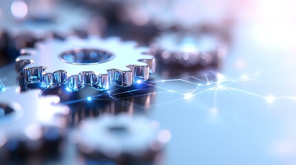 Poster - futuristic digital network visualization with glowing blue connections and circular elements on dark