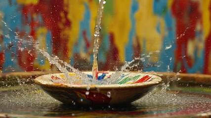 Poster - water drops falling into a colorful dish creating ripples generative ai