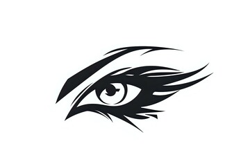 Poster - Dramatic black and white eye illustration with flowing lines and sharp angles creates mysterious, fierce look. Isolated on white background for design projects.