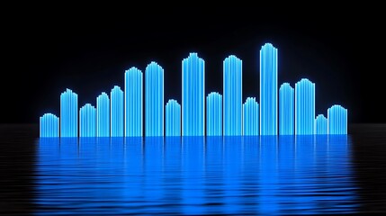 Poster - Illuminated blue skyscraper representation reflecting in tranquil dark blue water