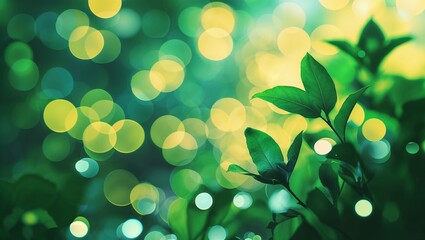 Poster - lush green leaves glowing softly in the ambient light of a vibrant forest during early morning hours