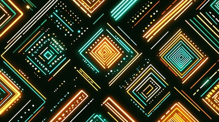 Poster - Colored illuminated geometric square shapes arranged in a dark background