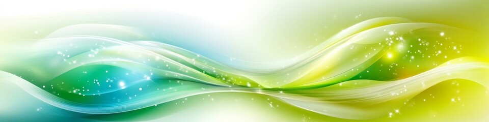 Poster - Radiant Light Waves in Green and Blue Hues. Dynamic Composition with Glitter Accents, Illustration