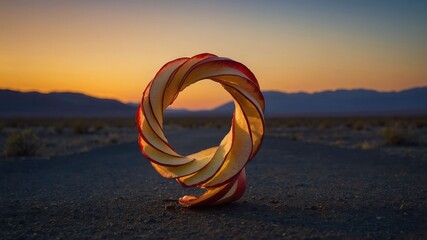 Aufkleber - A spiral of apple peel against a desert sunset, blending nature and creativity.