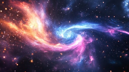 Poster - A luminous cosmic whirlpool of colorful nebula gases and scattered stardust creating a dreamlike universe.