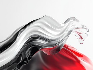 Poster - Abstract fluid shapes in red and clear glass against white