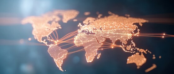 Poster - A stylized world map with glowing connections, representing global communication and networking.