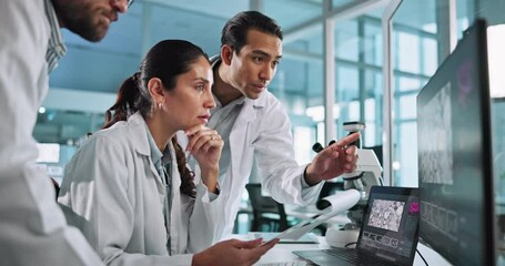 Aufkleber - clipboard, computer and team of scientists in laboratory for dna research, project or discovery. sci