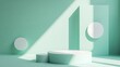 © SHORON - Minimalist pastel green product display podium.