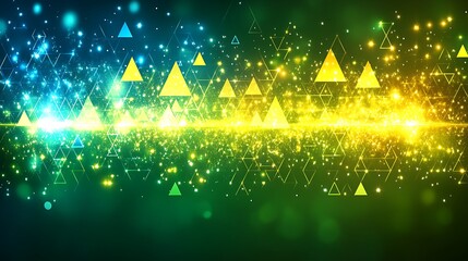 Poster - Glowing abstract background featuring geometric shapes and bright particle effects