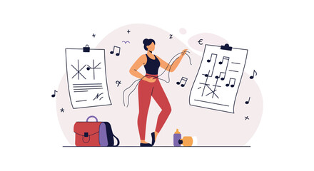 Poster - creative designer working on project plans in flat vector art style
