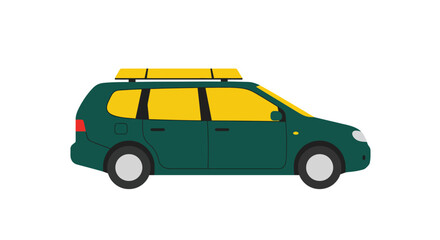 Poster - Green car with yellow roof design in flat style vector art