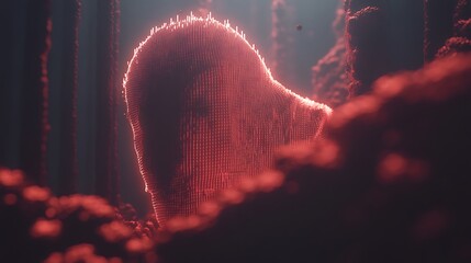 Poster - An abstract depiction of a human head form emerging from shadows