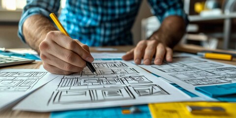 close-up view of a ux designer actively sketching wireframes.